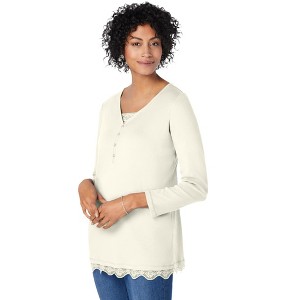 Woman Within Plus Size Layered-Look Lace Trim Tee - 1 of 4