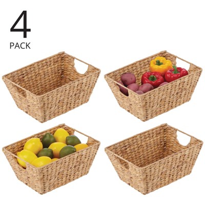 Natural Seagrass Rectangular Storage Basket Set with Handles, 4 Pack