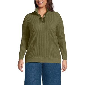 Lands' End Women's Long Sleeve Waffle Quarter Zip Pullover - 1 of 4
