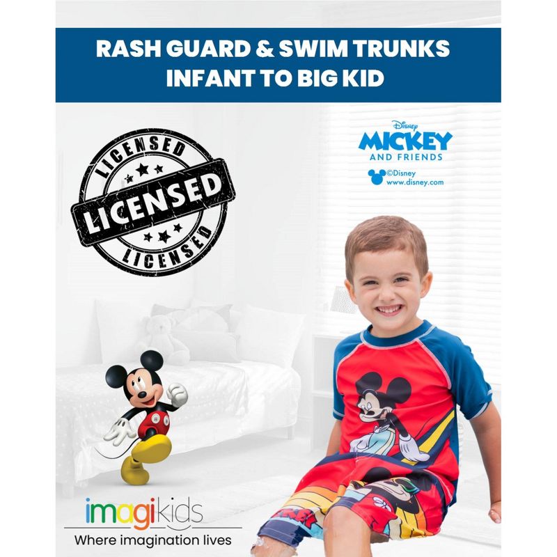 Disney Mickey Mouse Surfboard UPF 50+ Rash Guard Shirt & Swim Trunks Outfit Set Little Kid to Big Kid, 4 of 9