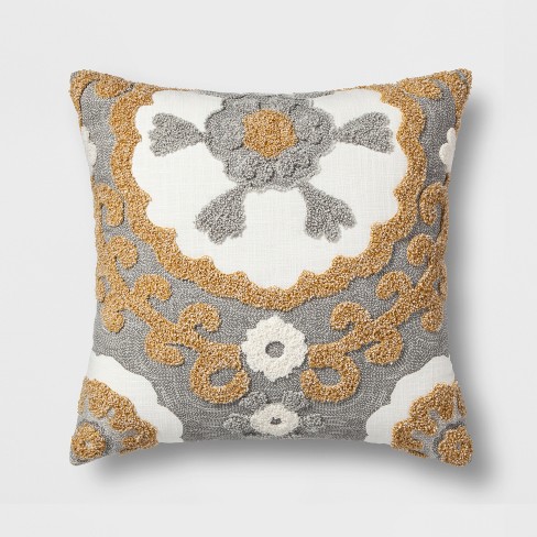 Medallion Square Throw Pillow Gray Gold Threshold Target