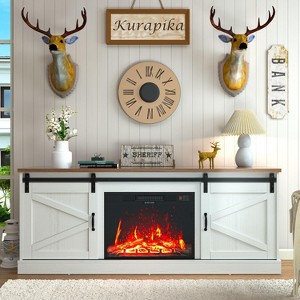ALAULM Fireplace TV Stand for up to 75" TV, Farmhouse Entertainment Center for Living Room w/Storage Shelves, Remote Control, White - 1 of 4