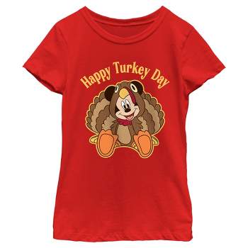 Girl's Disney Mickey Mouse Happy Turkey Day T-Shirt