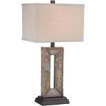 Franklin Iron Works Tahoe Industrial Rustic Table Lamp 26" High Natural Slate with Dimmer Tan Rectangular Shade for Bedroom Living Room Bedside Office