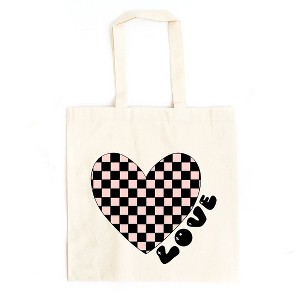 City Creek Prints Checkered Heart Black Canvas Tote Bag - 15x16 - Natural - 1 of 2