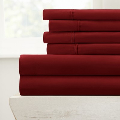 King Size Burgundy Cotton Polyester Microfiber 6-Piece Bed Sheet Set