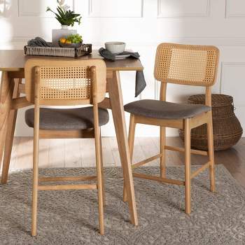 Baxton Studio 2pc Dannon Fabric and Wood Counter Height Barstools Gray/Natural Oak/Light Brown