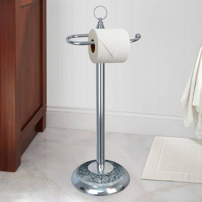 Chrome and Aqua Mosaic Freestanding Toilet Paper Holder