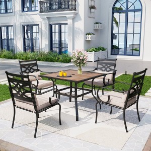 Captiva Designs 5pc Outdoor Dining Table & Metal Chairs with Thick Seat & Back Cushions - 1 of 4