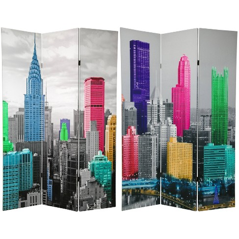 6" Colorful New York Scene Room Divider Blue/Gray - Oriental Furniture - image 1 of 3