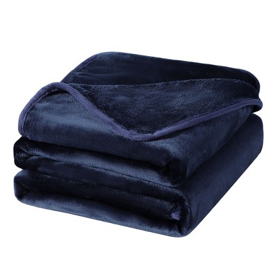 PiccoCasa Flannel Fleece Soft Luxury Bed Blankets 1 Pc Navy Blue Twin 60