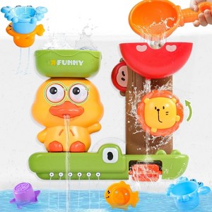 Interactive Duck Bath Toys for Babies 12+ Months, Mold-Free Set with 3 Stacking Cups - 1 of 4