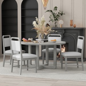 5-Piece Retro Dining Set, Round Table Top with Radial Wood Grain Design and 4 Upholstered Chairs 4S - ModernLuxe - 1 of 4