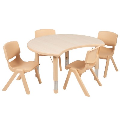 Flash Furniture 25.125"W x 35.5"L Crescent Natural Plastic Height Adjustable Activity Table Set with 4 Chairs