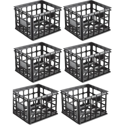 Sterilite Plastic Black Storage Box Milk Crate Containers Home (6 Pack) 16929006