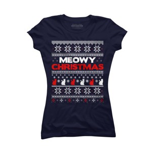 Junior's Design By Humans Meowy Christmas Funny Xmas Gift Shirt By thebluebabi T-Shirt - 1 of 3