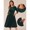 Allegra K Women's Velvet Crew Neck 3/4 Sleeve Party A Line Midi Dress - 2 of 4