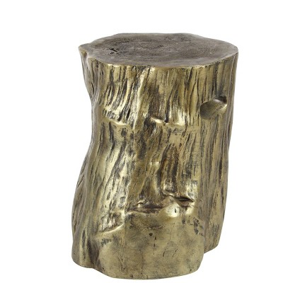 Gold Tree Trunk Inspired Round Wood Accent Table