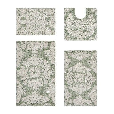 Medallion Collection 4 Piece 100% Cotton Tufted Bathroom Rug Set  with Non-Slip Backing, Machine Washable, Tumble Dry Bath Mat