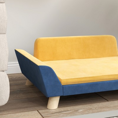 Small Blue and Yellow Elevated Dog Sofa Bed