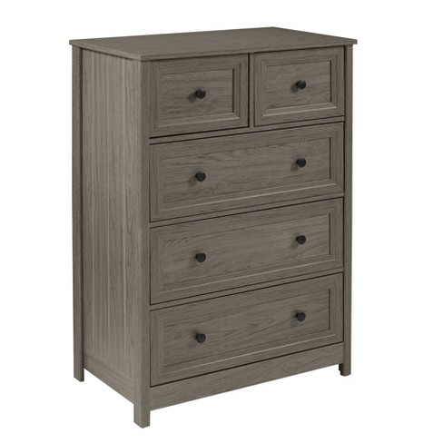 Modern Farmhouse 5 Drawer Grooved Tall Storage Dresser Slate Gray