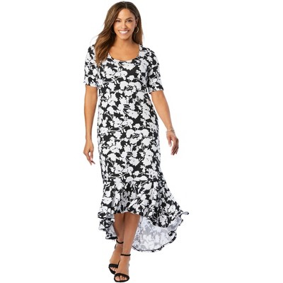 Jessica London Women's Plus Size Stretch Knit Flounce Hem Maxi Dress