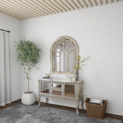 Cream Wood Arched Full Length Window Pane Mirror