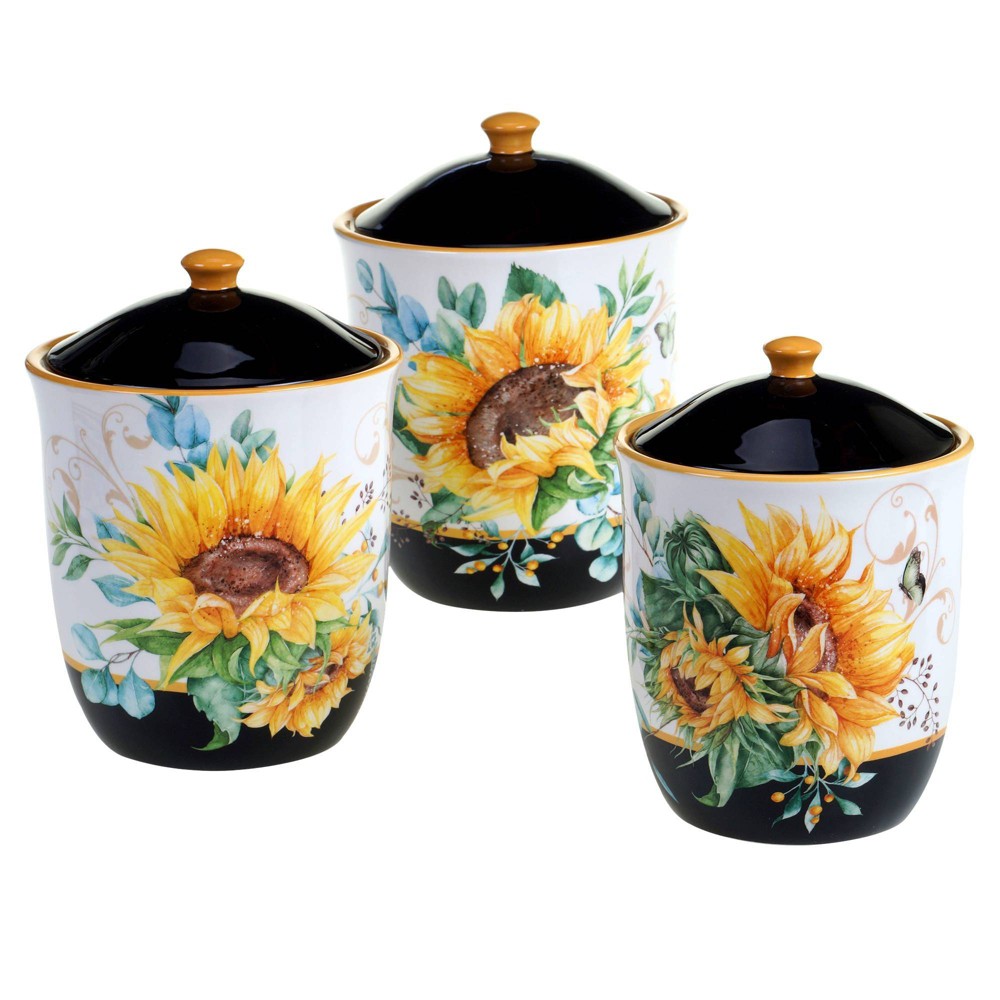 Photos - Food Container Certified International 3pc Earthenware Sunflower Fields Canister Set  