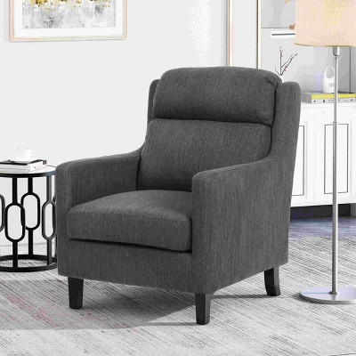 CAVINAS Linen Accent Chair with Waterfall Backrest and Rubberwood Leg,Cozy Upholstered Living Room Chairs,Reading Chairs for Living Room