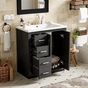 Vynxaria 30'' Bathroom Vanity with Ceramic Sink Combo,Solid Wood Frame Bathroom Storage Cabinet, Freestanding Vanity Set - 1 of 4