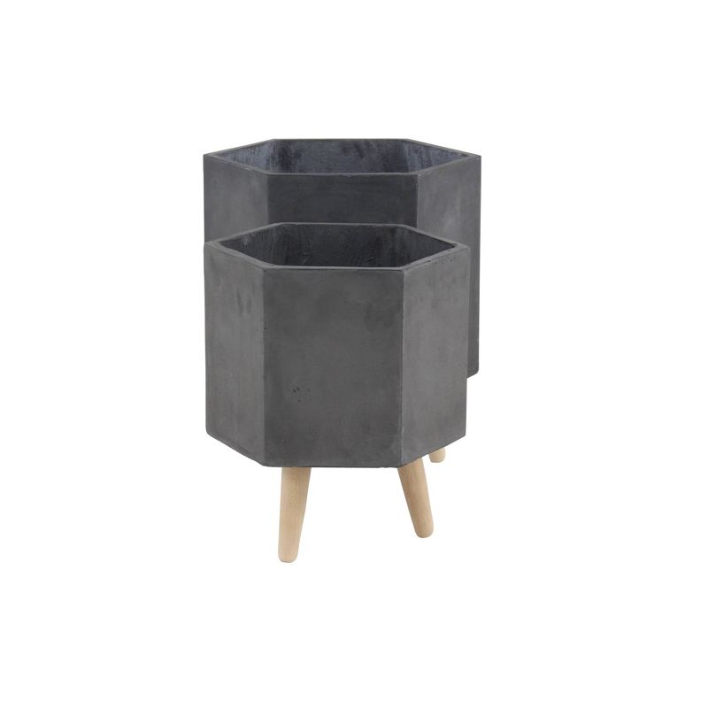 Set of 2 Farmhouse Hexagonal Ceramic and Fiber Clay Planters with Stands - Olivia & May, 4 of 19