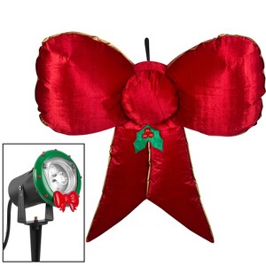 Gemmy Christmas Airblown Inflatable Mixed Media Hanging Velvet Bow Red/Gold w/External Spotlight - 1 of 2
