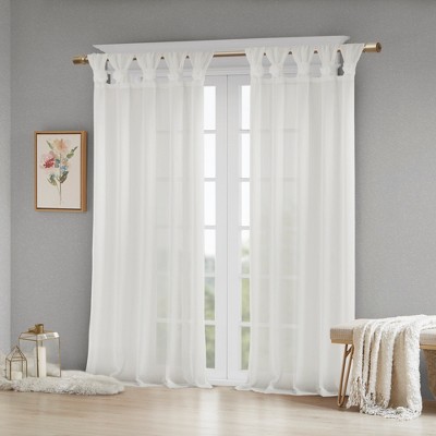 White Sheer Tab Top Faux Linen Kitchen Window Panel