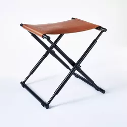 Preston Folding Leather Sling Ottoman with Metal Base - Threshold™ designed with Studio McGee