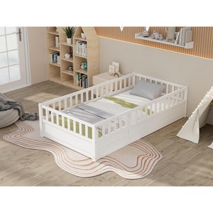 NicBex Toddler Floor Bed,Twin/Full Size Floor Bed Frame with High Security Barrier and Door,Montessori Floor Bed for Kids,Wood Slats Support - 1 of 4