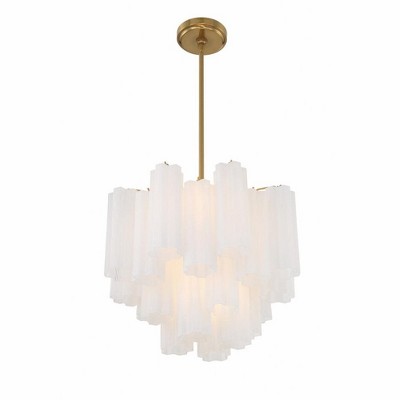 Aged Brass and White Glass 4-Light Chandelier