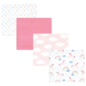 Hudson Baby Infant Girl Cotton Rich Flannel Receiving Blankets, Unicorns Rainbows, One Size - 1 of 4