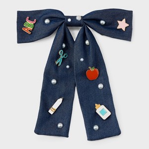 Teacher Icon Apple Pencil Glue Bottle Charm Denim Hair Bow Clip - Multicolor - 1 of 3