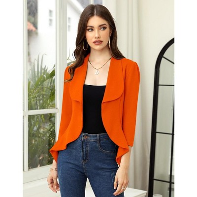 YesFashion Womens Classic 3/4 Sleeve Blazer Draped Open Front Jackets Lapel Work Office Cropped Blazer