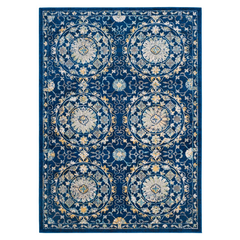 6'7inx9' Evoke Medallion Area Rug Navy/Ivory - Safavieh