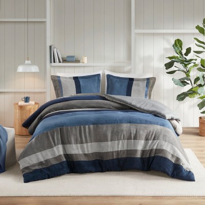 Blue and Gray Microfiber Down Alternative Bedspread Set