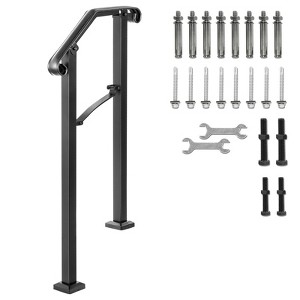VEVOR Handrails for Outdoor Steps, Fit 1 or 2 Steps Outdoor Stair Railing, Arch#1 Wrought Iron Handrail, Flexible Porch Railing, Black - 1 of 4