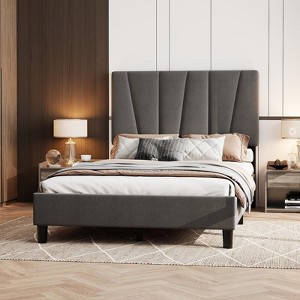 COZONY Linen Upholstered Full Platform Bed Frame with Adjustable Headboard, Wooden Slats Support, No Box Spring Needed, Easy Assembly - 1 of 4