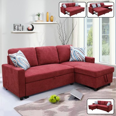 DOMETOUR Red Flannelette 2-Piece Couch Living Room Sofabed