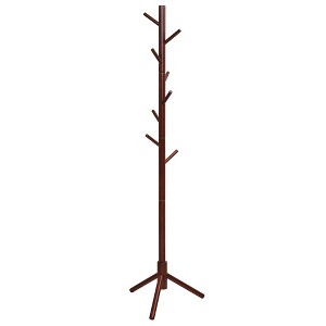 Costway Wooden Coat Rack Stand Hall Tree Entryway Organizer 2 Heights w/ 8 Hooks Grey\Walnut - 1 of 4