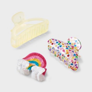 Girls' 3pk Rainbow Claw Clip Set - Cat & Jack™: Hair Styling Accessories, Solid and Shapes Pattern - 1 of 2