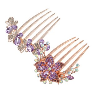 Unique Bargains Women Rhinestone Inlaid Flower Hair Comb 3.54"x2.76" 2Pcs - 1 of 4