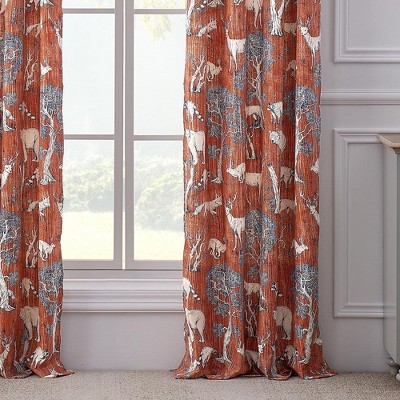 Saffron Red Polyester Wildlife Print Rod Pocket Curtain Panels