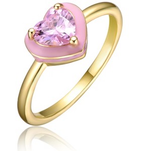 Guili 14k Gold Plated Pink Morganite Cubic Zirconia Enamel Halo Heart Stacking Ring, a Charming Symbol of Love for Teens & Young Adults, Size 3-7 - 1 of 3