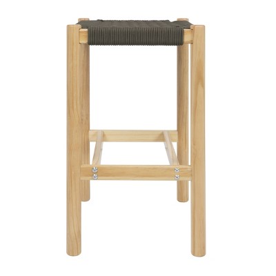 Moss Green Woven Rope and Wood Counter Height Stool